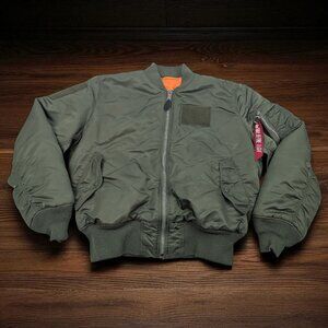 Alpha Industries Reversible Bomber Jacket Men's Large Slim Green Orange Nylon